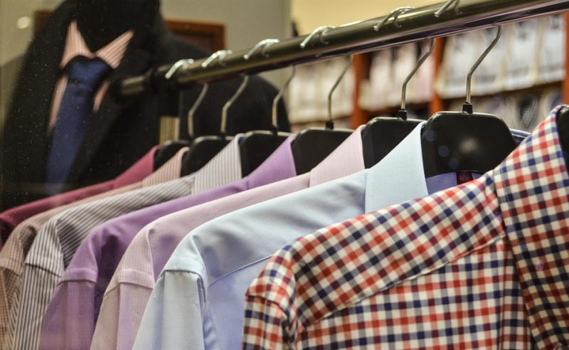 Shirts hanging in a closet