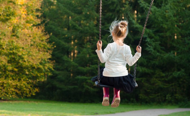 Childing swinging on a swing