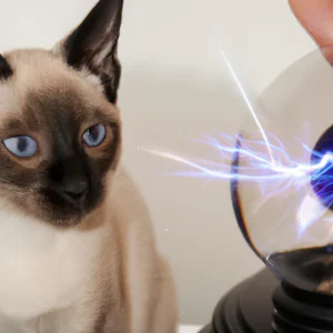 Siamese cat looking into plasma ball