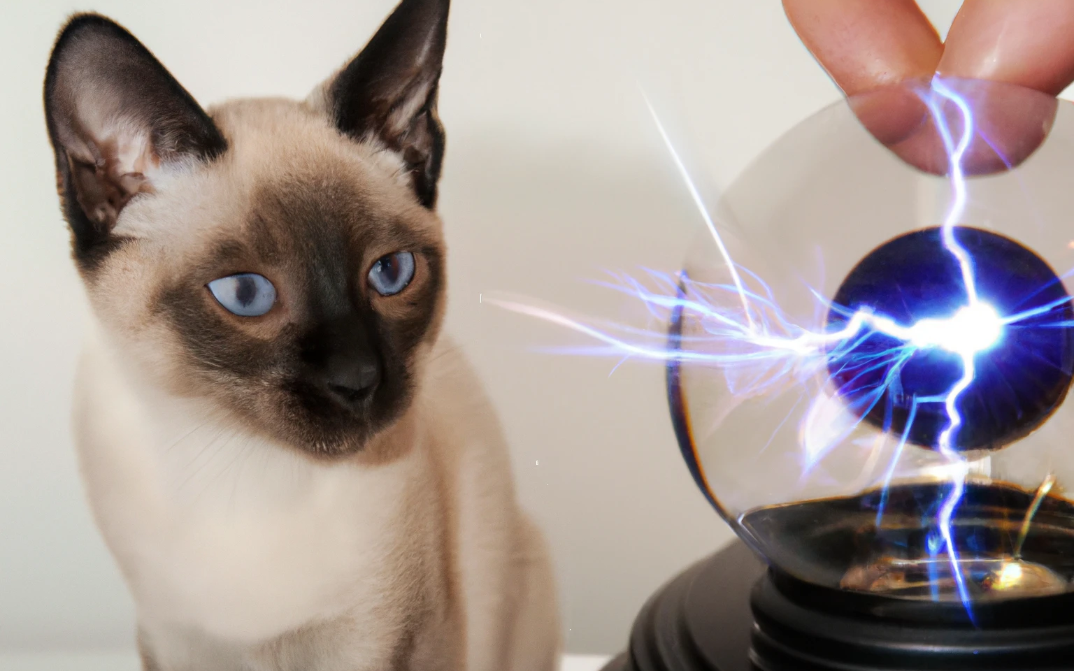 Siamese cat looking into plasma ball