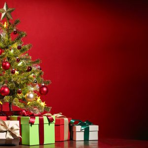 Christmas tree and presents bellow it