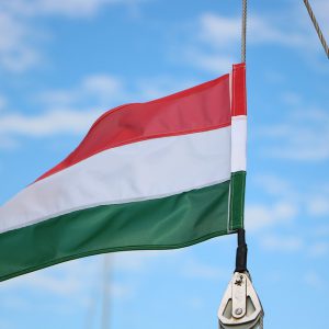 The Hungarian flag is waving in the air