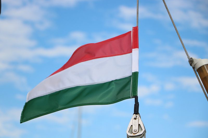 The Hungarian flag is waving in the air