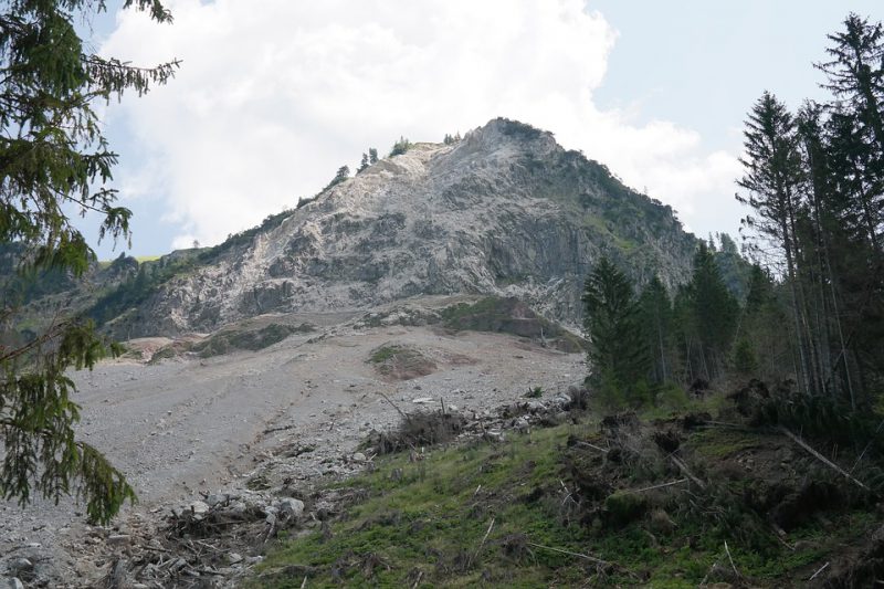 A hill with a landslide