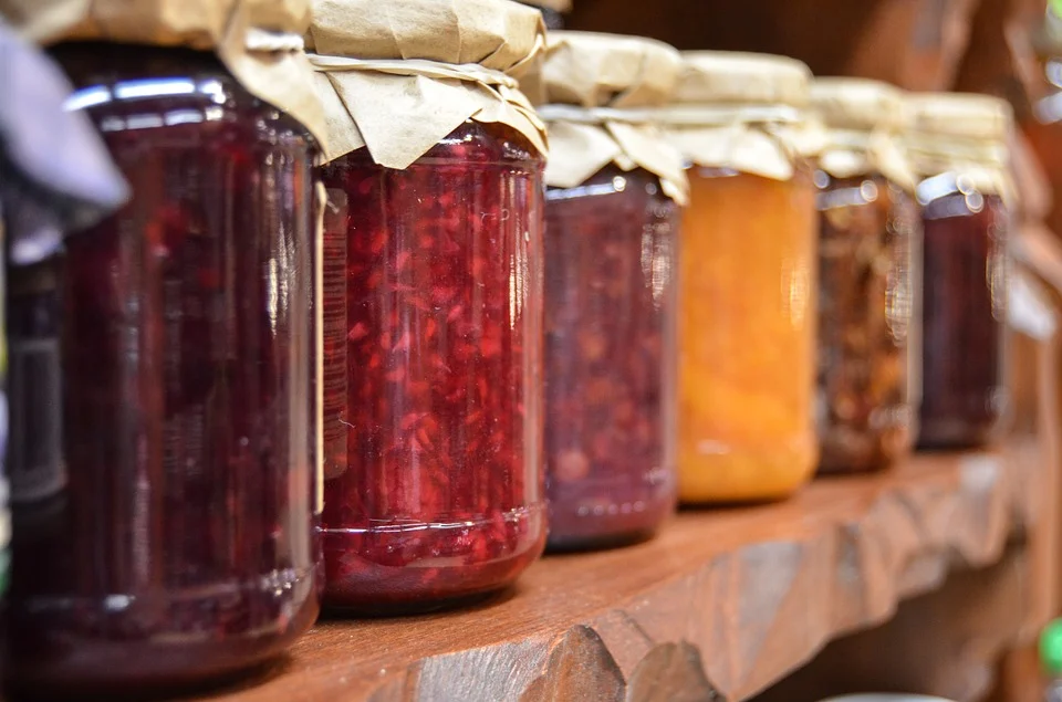 Homemade jams on the shelf