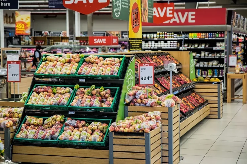 A fruit section in a supermarket