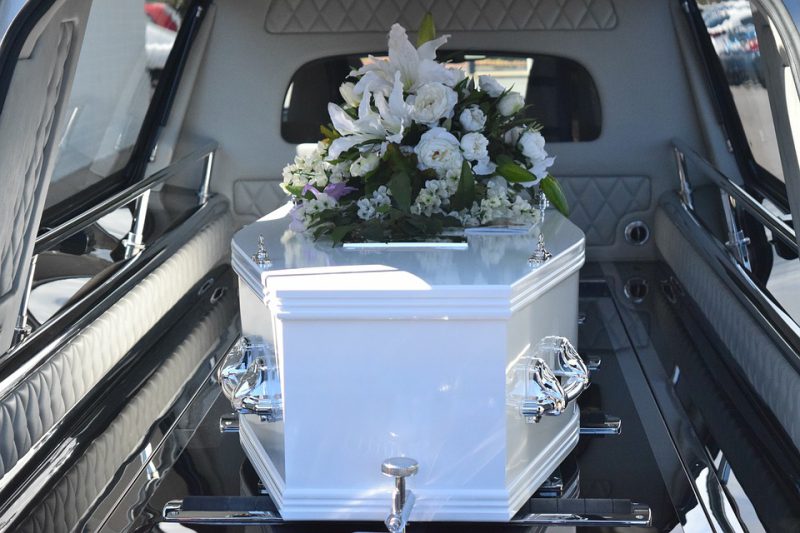 A coffin in a hearse