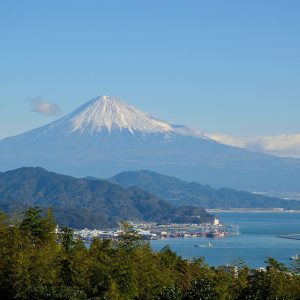 The mountain in the background of the city on the seashore