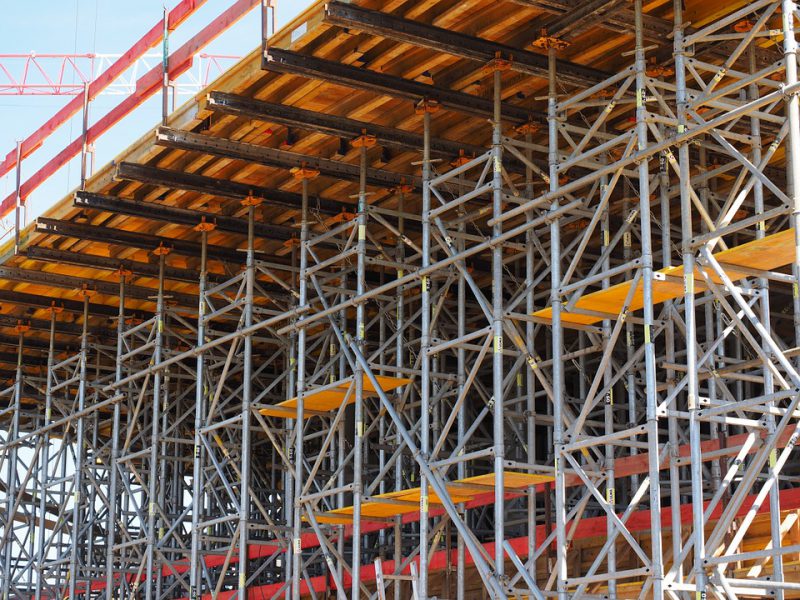 Scaffolding erected at the construction site