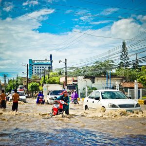 View of a flooded city street