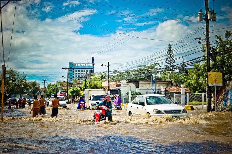 View of a flooded city street
