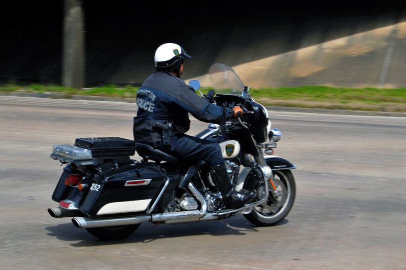 Policeman on a motorcycle in pursuit