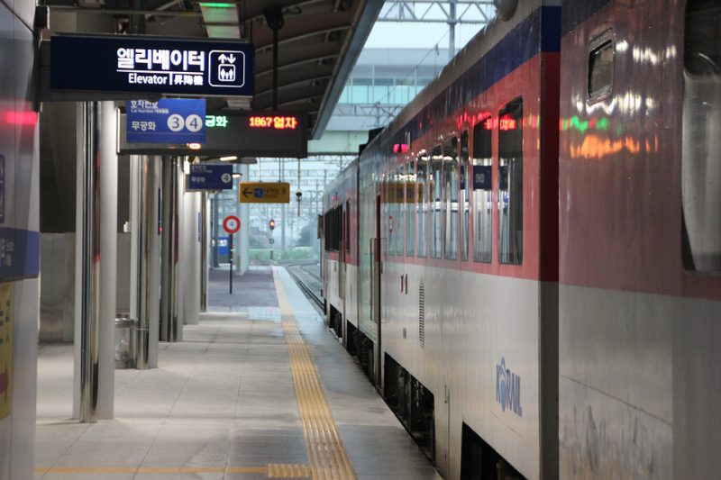 Empty railway station with a train