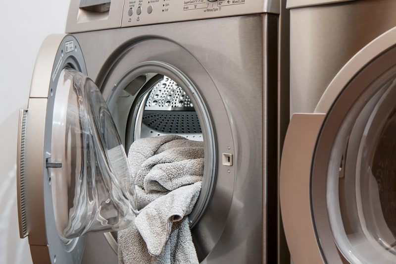 Washing machine with a towels on the door