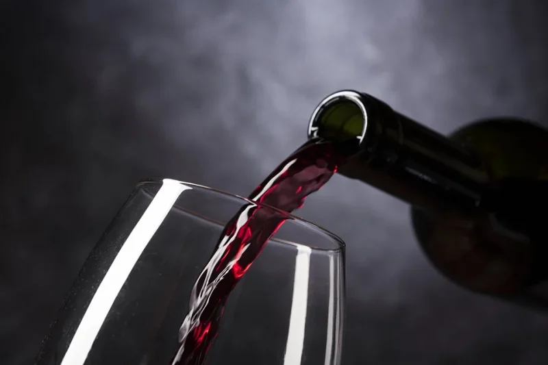 Display of wine poured into a glass