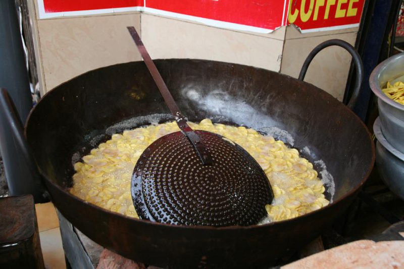 A wok in which food is fried