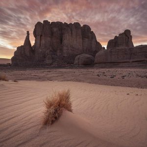Desert and desert rock in a sunset