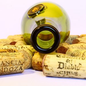Corks with a glass bottle above