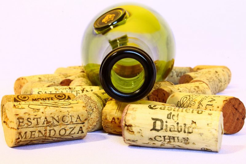 Corks with a glass bottle above