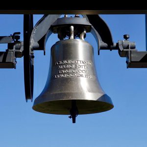 Church bell and metal construction around it