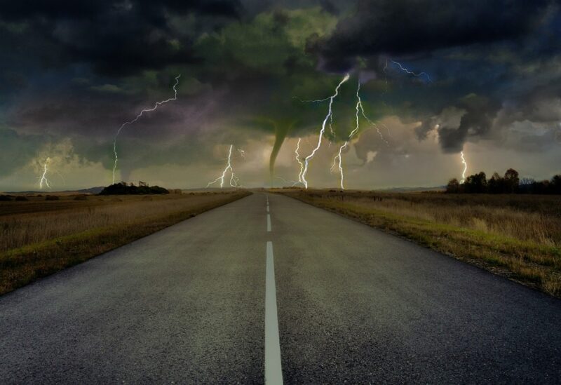 Tornado and storm in a distance